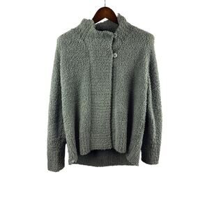 Womens Barefoot Dreams Large Moss Green Buttoned Plush Sweater